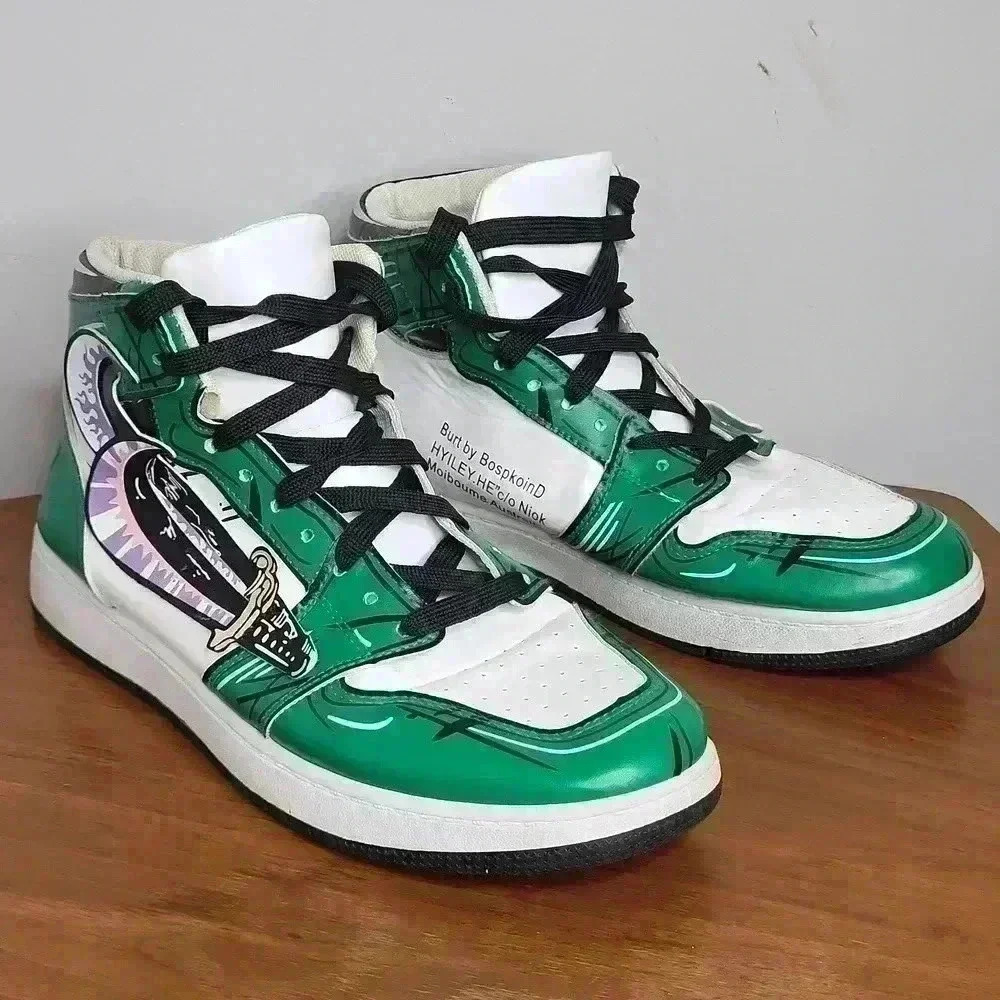 BospkoinD Men's Size 44 (US 10.5) GREEN & White Anime High Top Lace-Up Sneakers